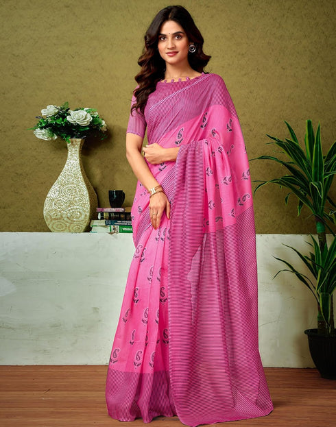 Vasthrlay Chanderi Printed Unstitched Blue Saree