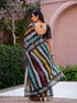 Vasthrlay Womens Printed Multicolour Saree With Black Unstitched Blouse Piece