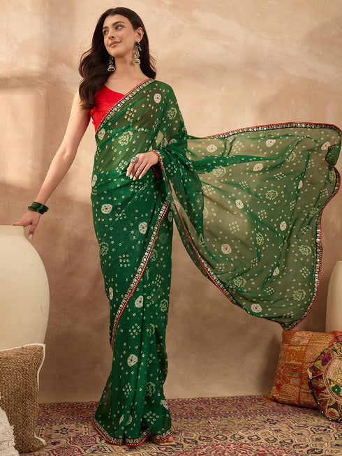 Vasthrlay Georgette Bandhani Embroidered Unstitched Ethnic Wear