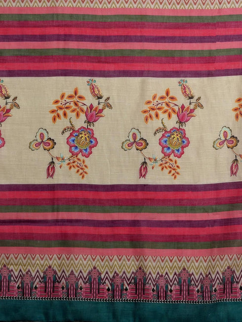 Vasthrlay Weaving Printed Beige Saree