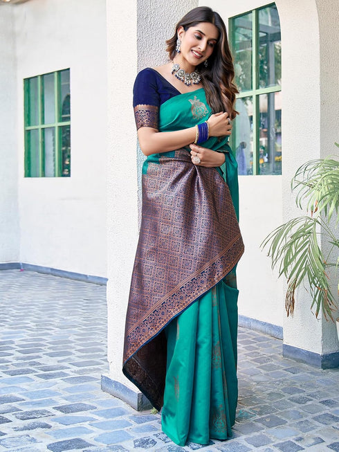 Vasthrlay Banarasi Jacquard Unstitched 3697s120n Teal