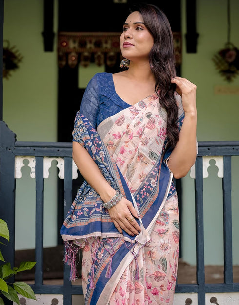 Vasthrlay Womens Printed Unstitched Light Green Saree