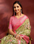 Vasthrlay Printed Jacquard Green Saree With Pink Unstitched Blouse Piece