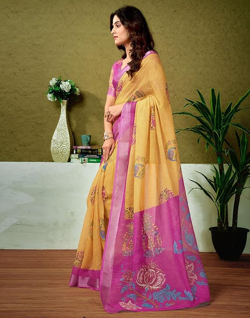 Vasthrlay Printed Pleated Unstitched White Saree