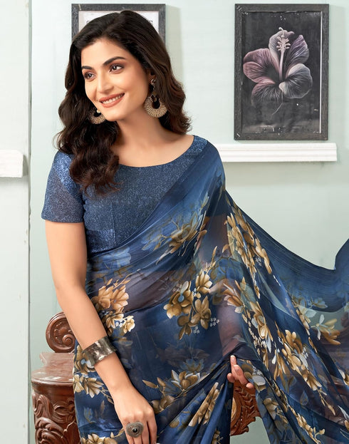 Vasthrlay Georgette Sequence Unstitched Black Saree