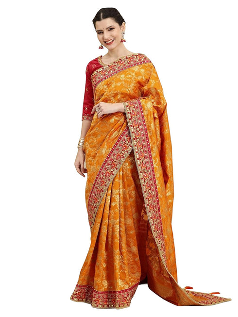 Vasthrlay Embroidery Unstitch Orange Ethnic Wear