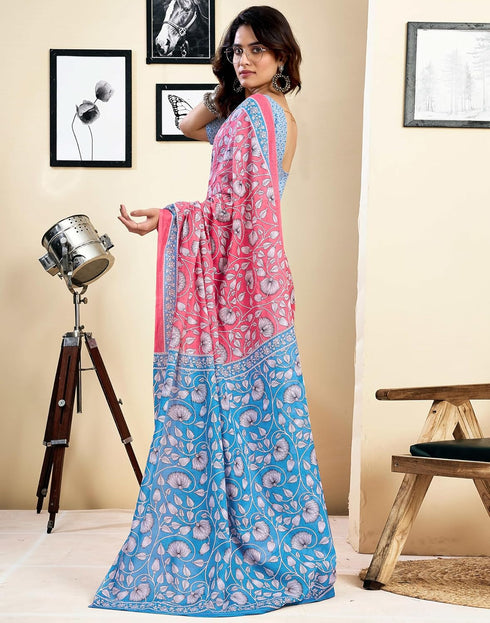 Vasthrlay Womens Printed Unstitched White Saree