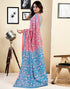 Vasthrlay Womens Printed Pink Saree With Blue Unstitched Blouse Piece