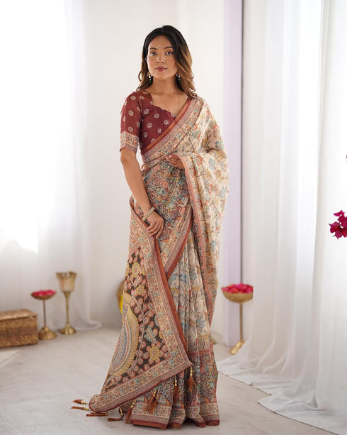 Vasthrlay Handloom Grey Beige Traditional Saree