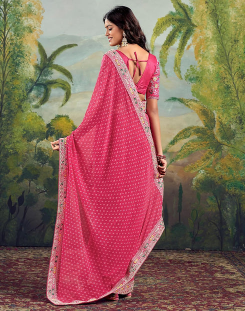 Vasthrlay Embroidery Traditional Pink Saree With Unstitched Blouse Piece