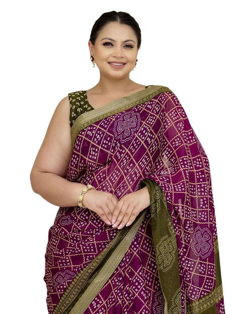 Vasthrlay Chiffon Bandhani Unstitched Pink Saree