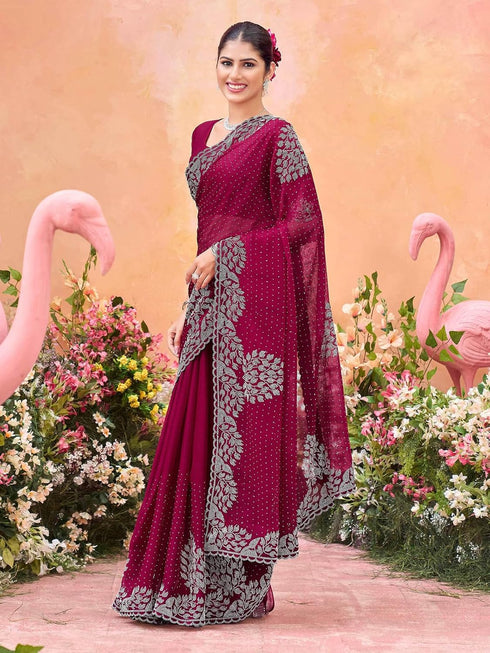 Vasthrlay Shimmer Georgette Yellow Saree