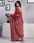 Vasthrlay Womens Printed Dark Red Saree With Unstitched Blouse Piece