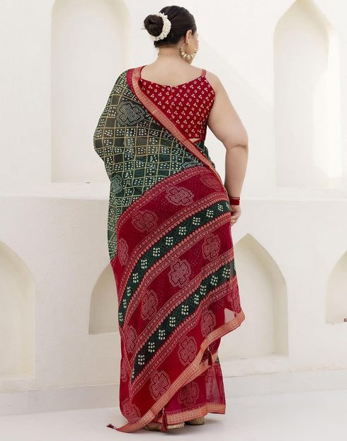 Vasthrlay Chiffon Bandhani Unstitched Pink Saree