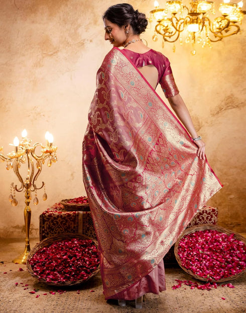 Vasthrlay Jacquard Banarasi Unstitched Mustard Saree
