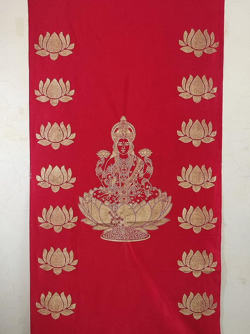 Golden Print Lakshmi Devi Traditional Background Cloth for Varalakshmi Vratham