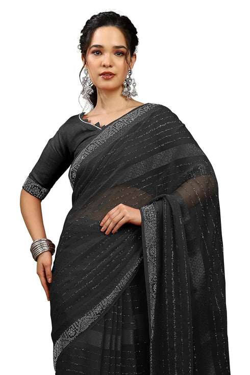 Vasthrlay Fashion Georgette Stripes Navy Ethnic Wear