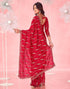 Vasthrlay Embroidery Scalloped Unstitched Red Saree