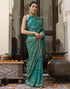 Vasthrlay Georgette Bandhani Teal Green Saree With Unstitched Blouse Piece