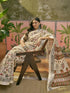 Vasthrlay Womens Printed Beige | Multicolour Saree With Unstitched Blouse Piece