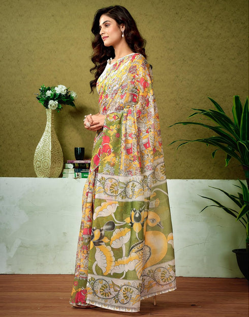 Vasthrlay Chanderi Printed Unstitched Blue Saree