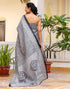 Vasthrlay Womens Printed Grey And Off-White Saree With Unstitched Blouse Piece