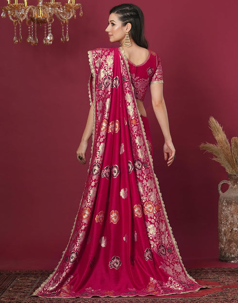 Vasthrlay Kanjivaram Banarasi Unstitched Red Saree