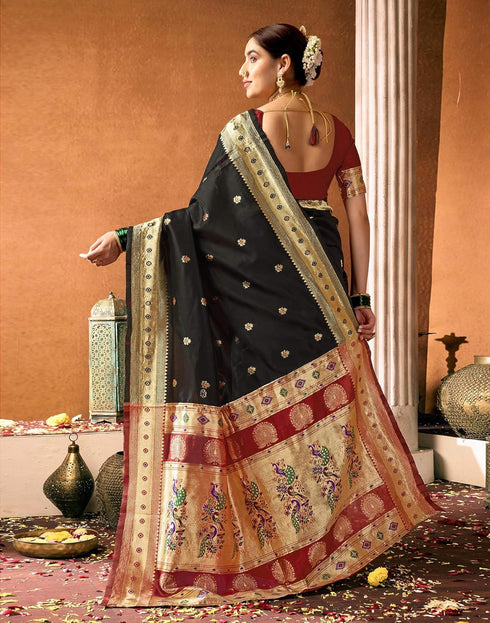 Vasthrlay Paithani Banarasi Unstitched Green Saree