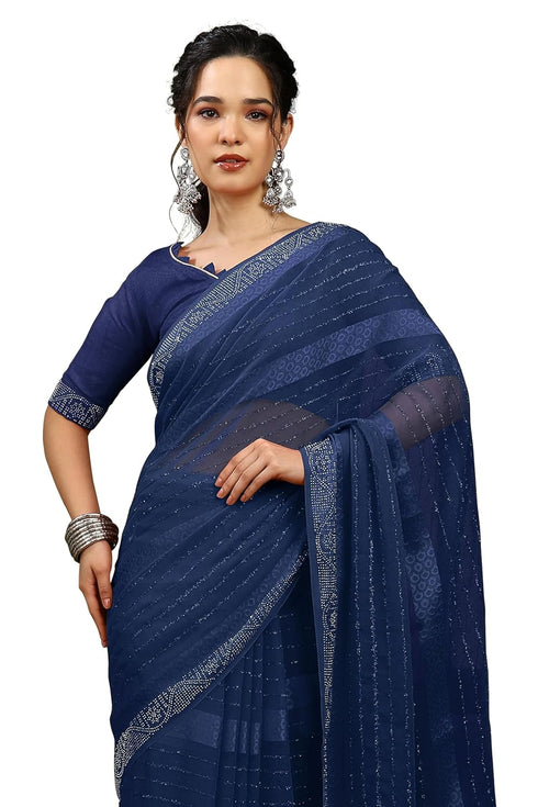 Vasthrlay Fashion Georgette Stripes Navy Ethnic Wear