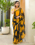 Vasthrlay Chiffon Blouse Black | Yellow Saree With Unstitched Blouse Piece