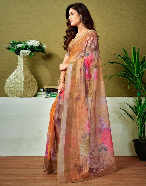 Vasthrlay Womens Cotton Printed Yellow Saree
