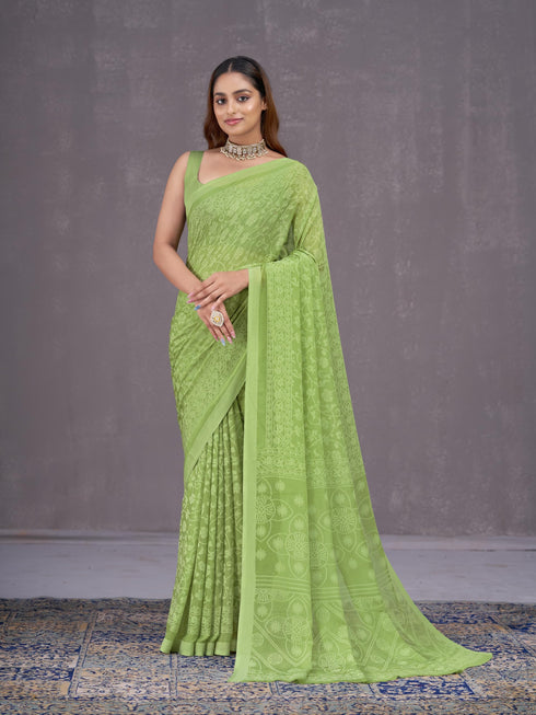 Vasthrlay Orange Chiffon Floral Saree