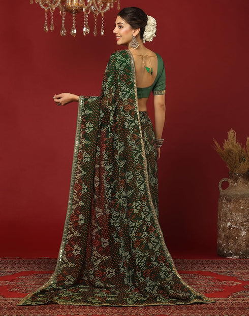 Vasthrlay Georgette Bandhani Unstitched Rani Pink Saree
