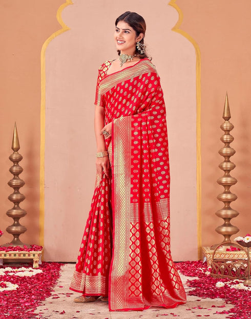 Vasthrlay Kanjivaram Jacquard Unstitched Rama Green Saree