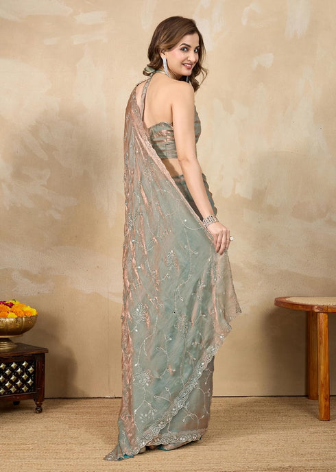 Vasthrlay Siroski Unstitch Steelgreen Ethnic Wear