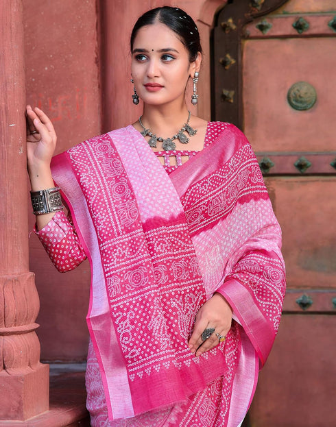Vasthrlay Womens Printed Light Pink Saree With Unstitched Blouse Piece