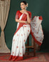 Vasthrlay Georgette Bandhani Red And White Saree With Unstitched Blouse Piece