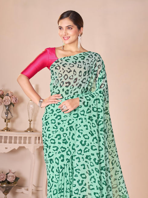 Vasthrlay Green Georgette Unstitched Saree