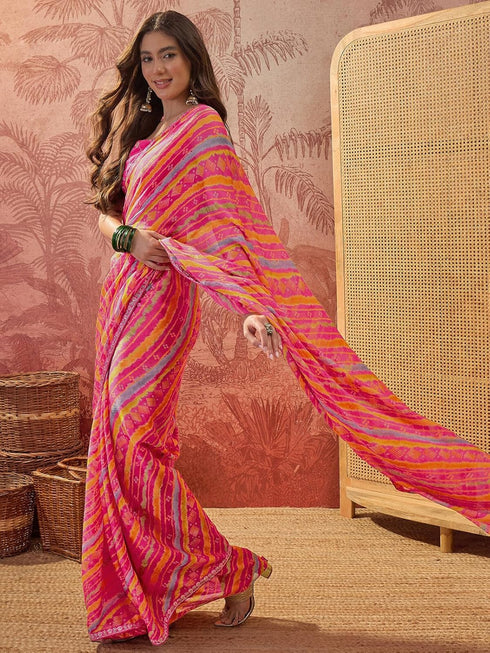Vasthrlay Chiffon Bandhani Unstitched Purple Saree
