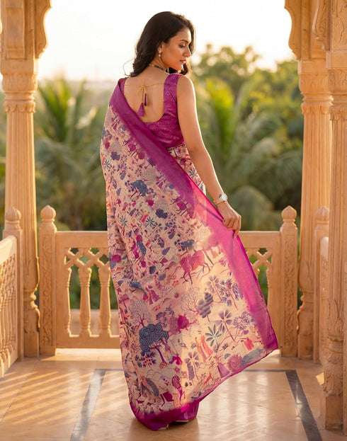 Vasthrlay Banglori Printed Unstitched Peach Saree