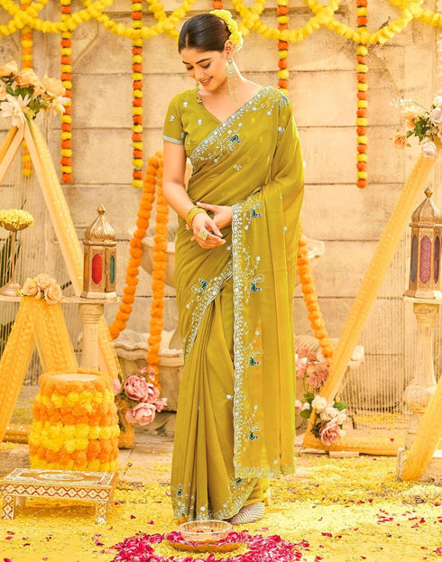 Vasthrlay Georgette Embroidery Unstitched Maroon Saree