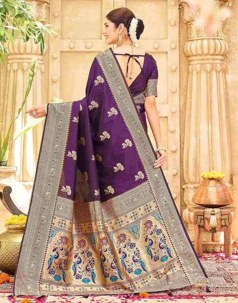 Vasthrlay Womens Paithani Unstitched Blue Saree