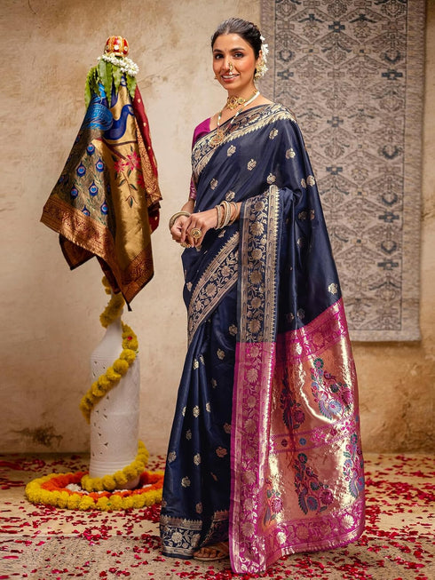 Vasthrlay Weaving Paithani Unstitched Maroon Saree