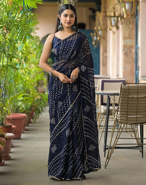 Vasthrlay Georgette Bandhani Unstitched Maroon Saree