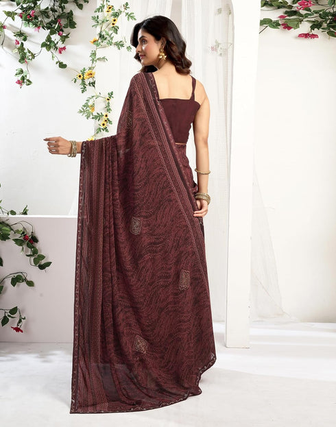 Vasthrlay Georgette Printed Unstitched Maroon Saree