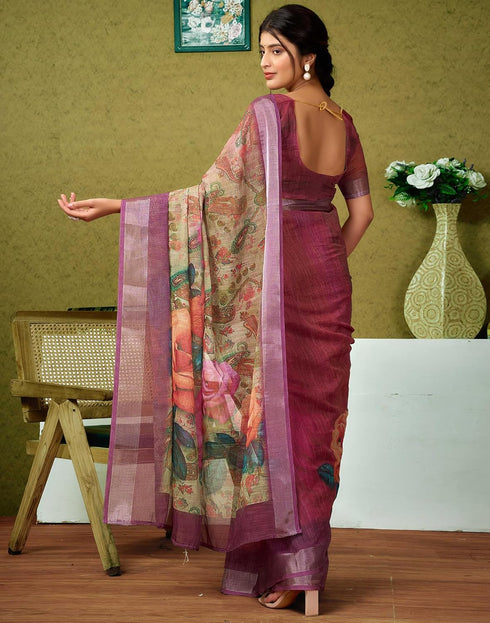 Vasthrlay Womens Cotton Printed Brown Saree