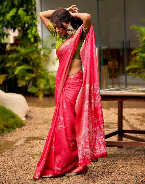 Vasthrlay Bandhani Printed Unstitched Black Saree