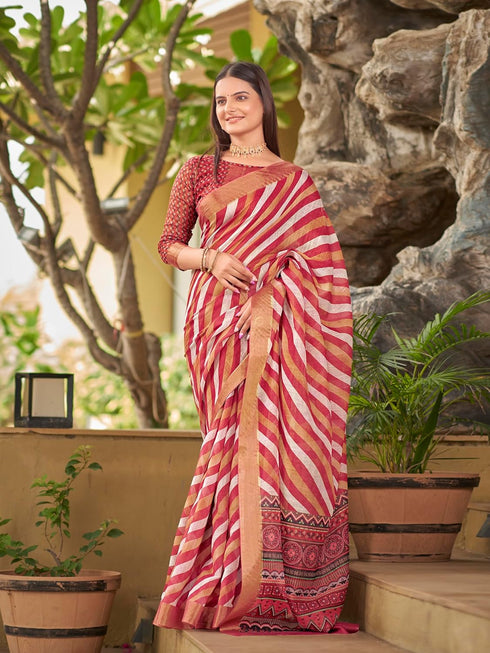 Vasthrlay Chanderi Leheriya Mothra Saree Multicolor