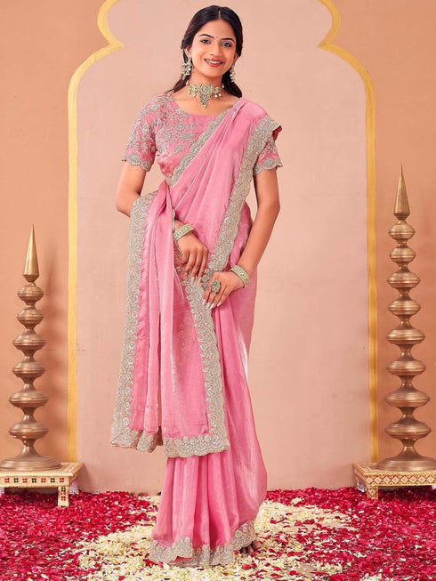Vasthrlay Sequins Embroidery Unstitched Purple Saree