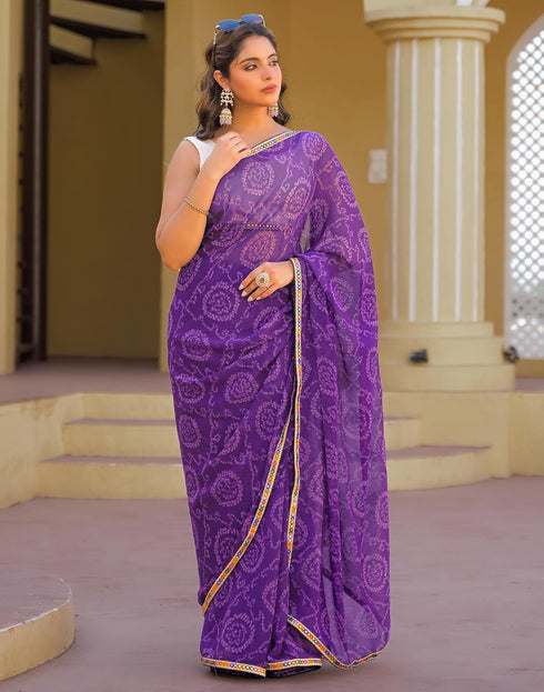 Vasthrlay Georgette Bandhani Unstitched Maroon Saree